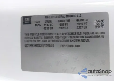 2016 Chevrolet Camaro 1Lt z USA, uszkodzony, nr VIN 1G1FB1RS4G0119574